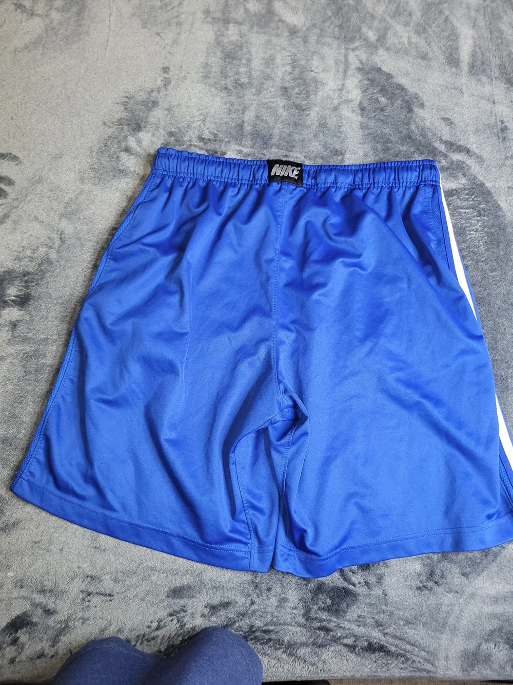Blue Athletic Shorts with White Center Stripe